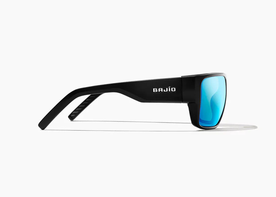 Bajio Sunglasses Ozello Matte Black Blue Mirror Polarized Poly Lens