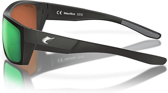 Fin-Nor Sunglasses Pinder Soft Matte Black Green Mirror Polarized Poly Lens