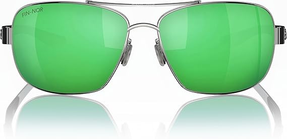 Fin-Nor Sunglasses Sandspur Silver / Matte Charcoal Stripe Green Mirror Polarized Poly Lens