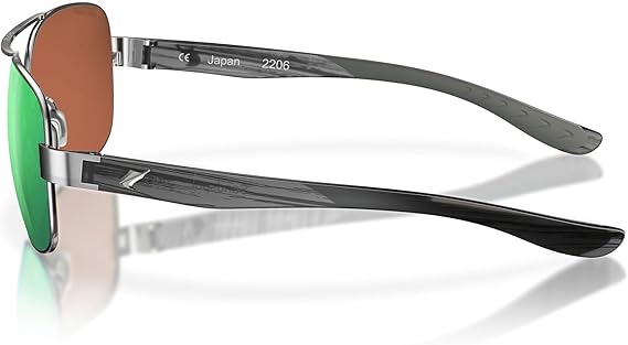 Fin-Nor Sunglasses Sandspur Silver / Matte Charcoal Stripe Green Mirror Polarized Poly Lens