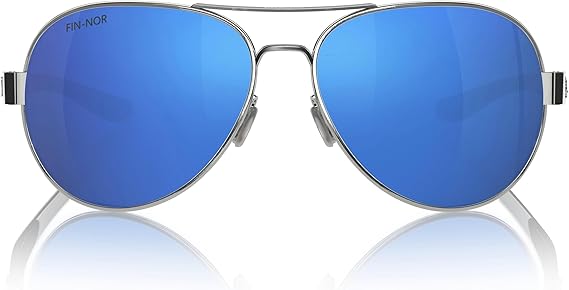 Fin-Nor Sunglasses Spring Tide Silver-Charcoal Blue Mirror Polarized Poly Lens