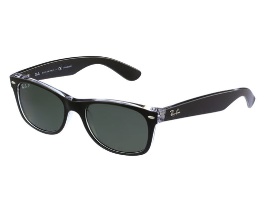 Ray-Ban Sunglasses RB2132 605258 New Wayfarer Matte Black on Transparent G15 Green Polarized Lens 55mm