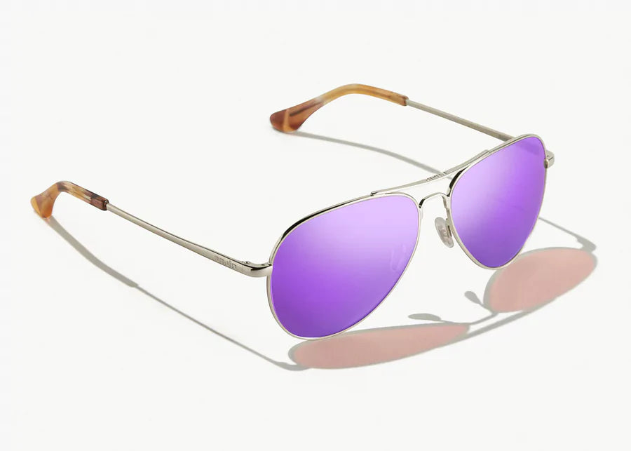 Bajio Sunglasses Soldado Silver Violet Polarized Poly Lens